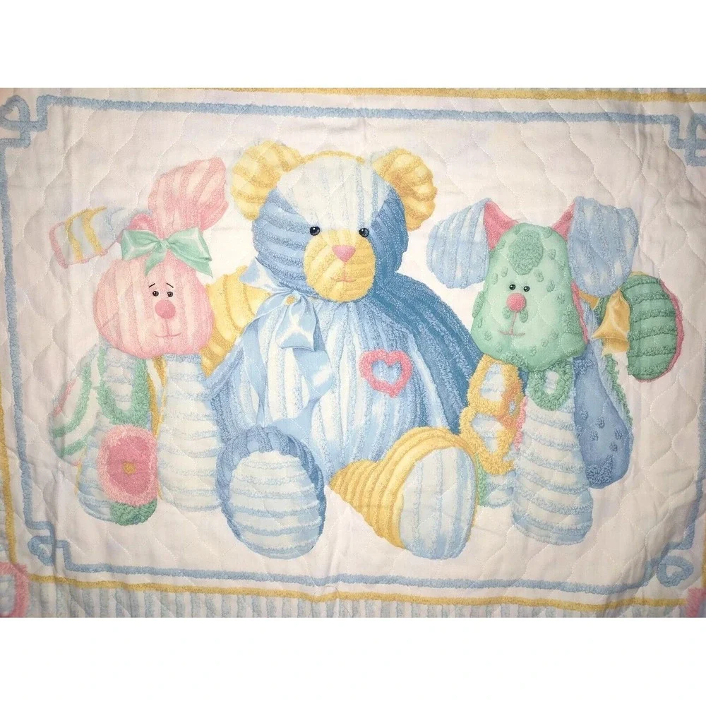 Blue Bear Bunny Dog Stuffed Animal Baby Crib Quilt Blanket Daisy Kingdom Yellow‎